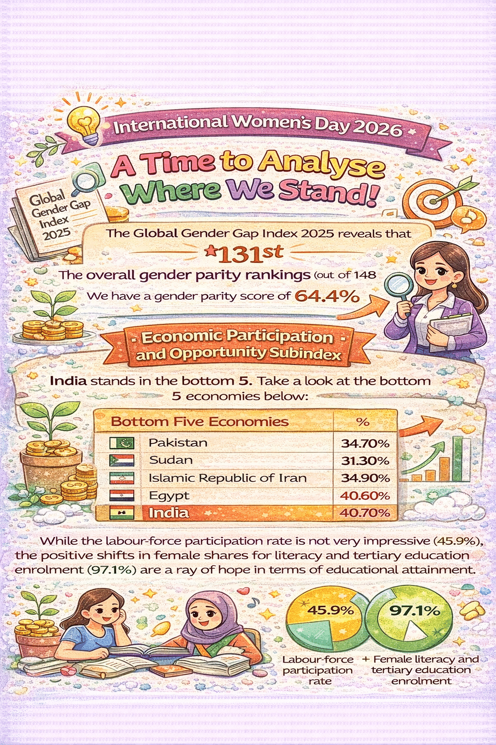 global gender gap index 2025 stats | International Womens day 2026